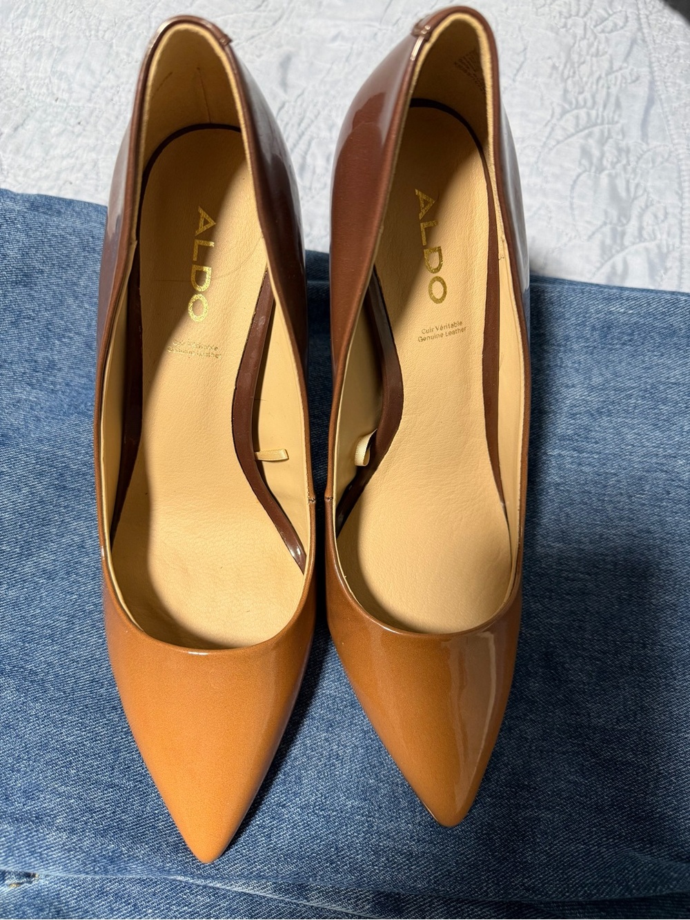 ALDO Women's Pointed Toe Patent Pumps - Tan/Brown